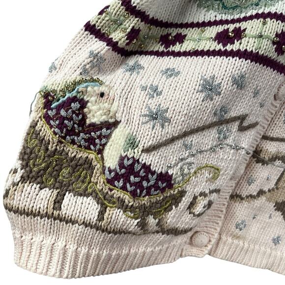 Not So Ugly Christmas Sweater Knitted Pastel Cardigan Santa Sleigh Horse Angel - Picture 7 of 13